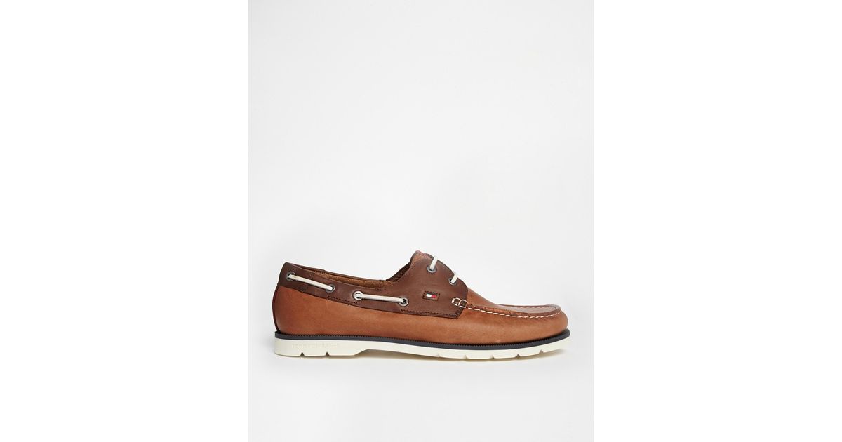 Tommy Hilfiger Nubuck Leather Boat Shoes in Brown for Men | Lyst