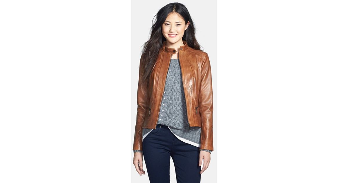 Bernardo Brown Front Zip Leather Scuba Jacket
