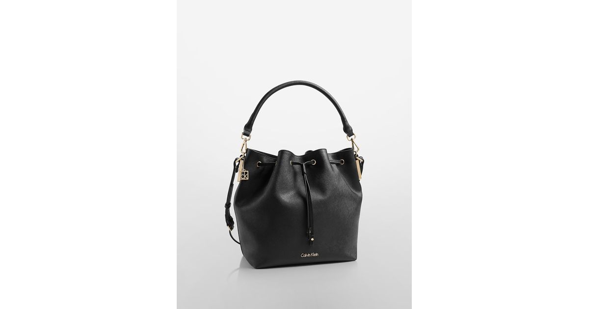Lyst Calvin Klein Scarlett Convertible Drawstring Bucket Bag In Black