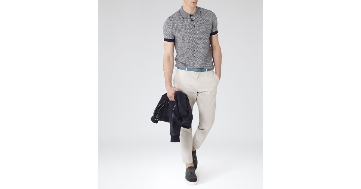 Reiss Folio Geometric Knitted Polo Shirt in Blue for Men Lyst