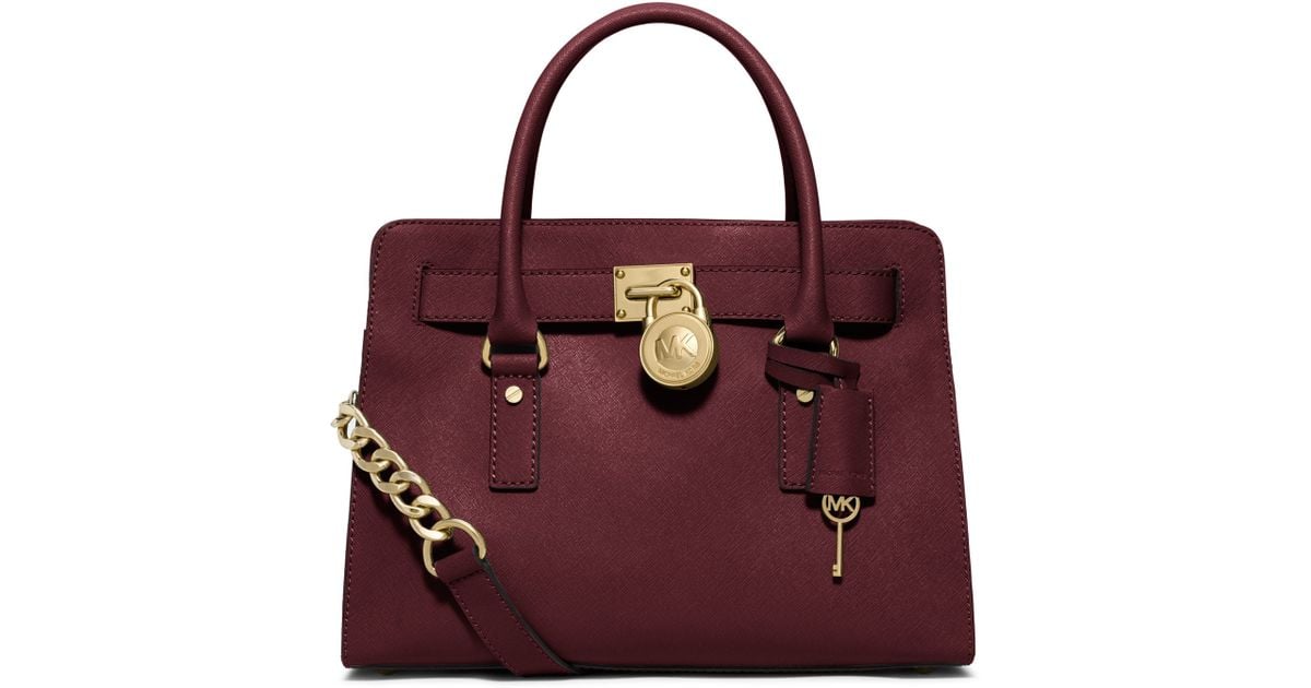 Michael Kors Hamilton Saffiano Leather Medium Satchel in Purple | Lyst