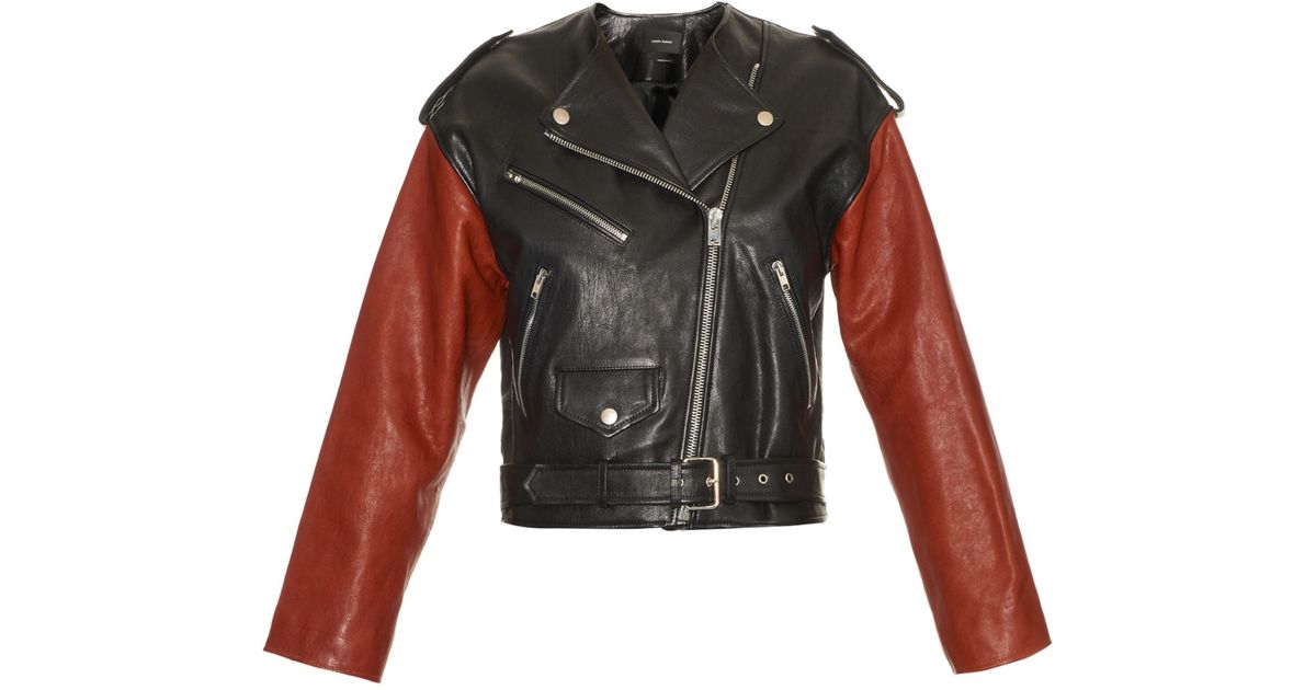 Isabel Marant Audric Bi Colour Leather Biker Jacket In Black Lyst