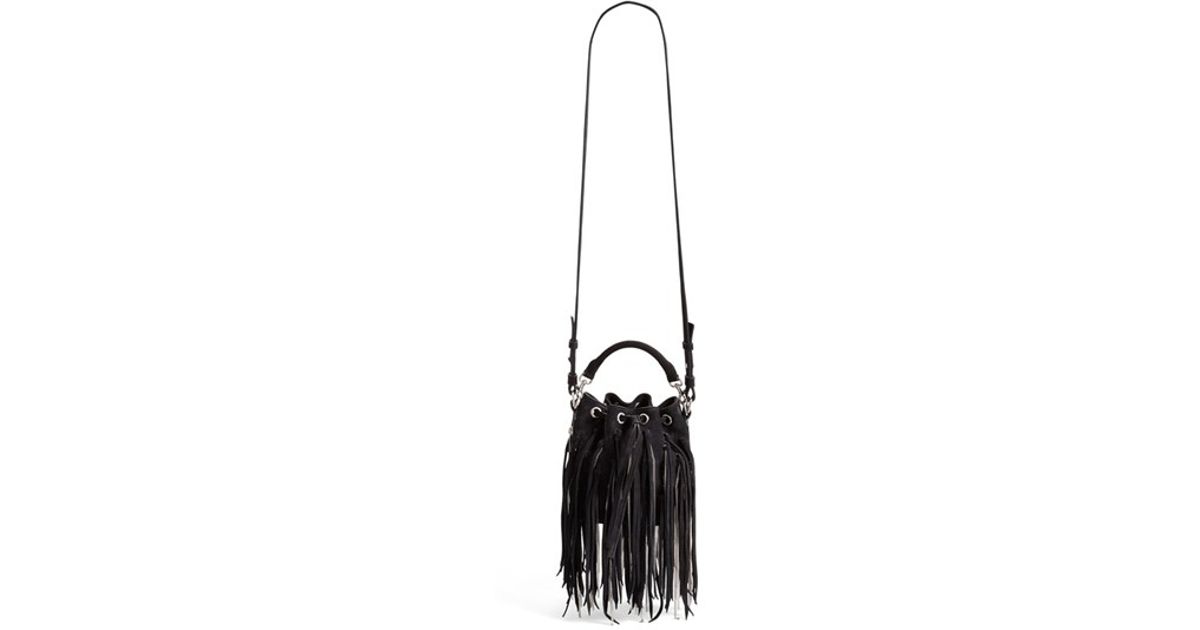 Saint laurent \u0026#39;Small Emmanuelle\u0026#39; Suede Fringe Bucket Bag in Black ...
