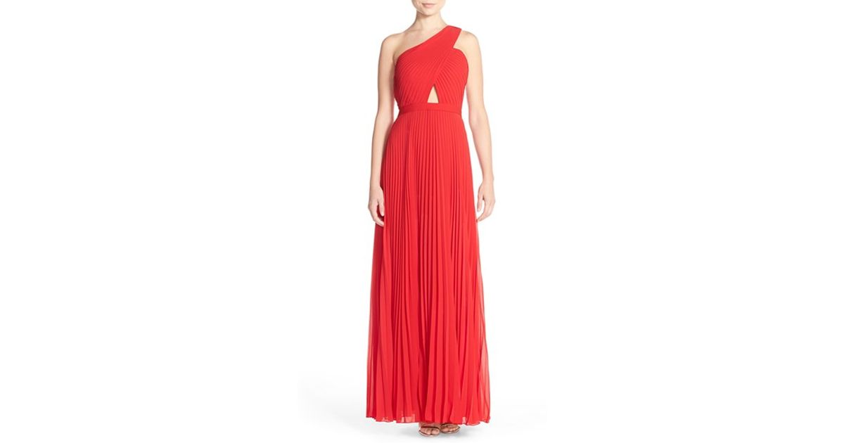 bcbg red one shoulder dress