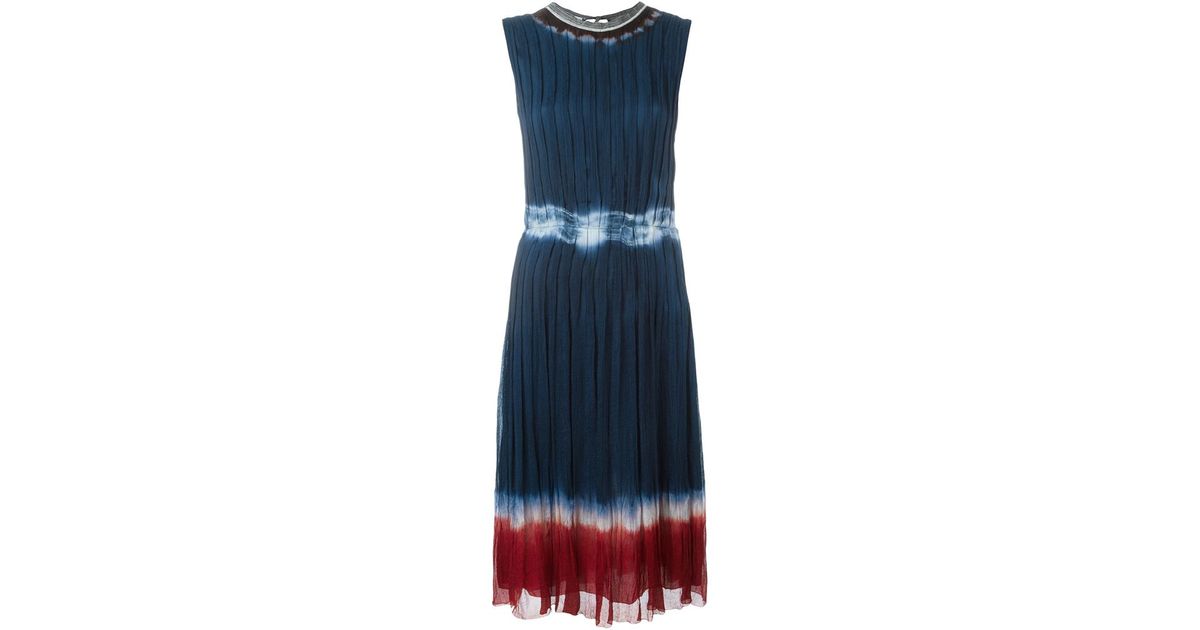 Prada Tie Dye Pleated Dress In Blue Lyst