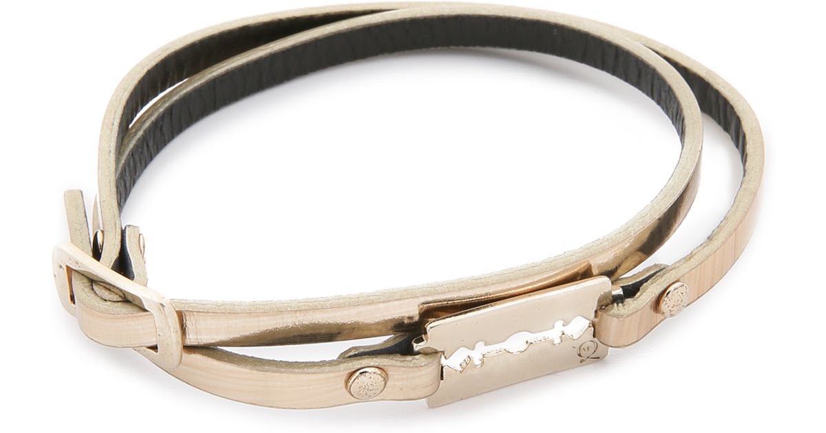 Lyst Mcq Mini Razor Blade Bracelet Gold In Metallic