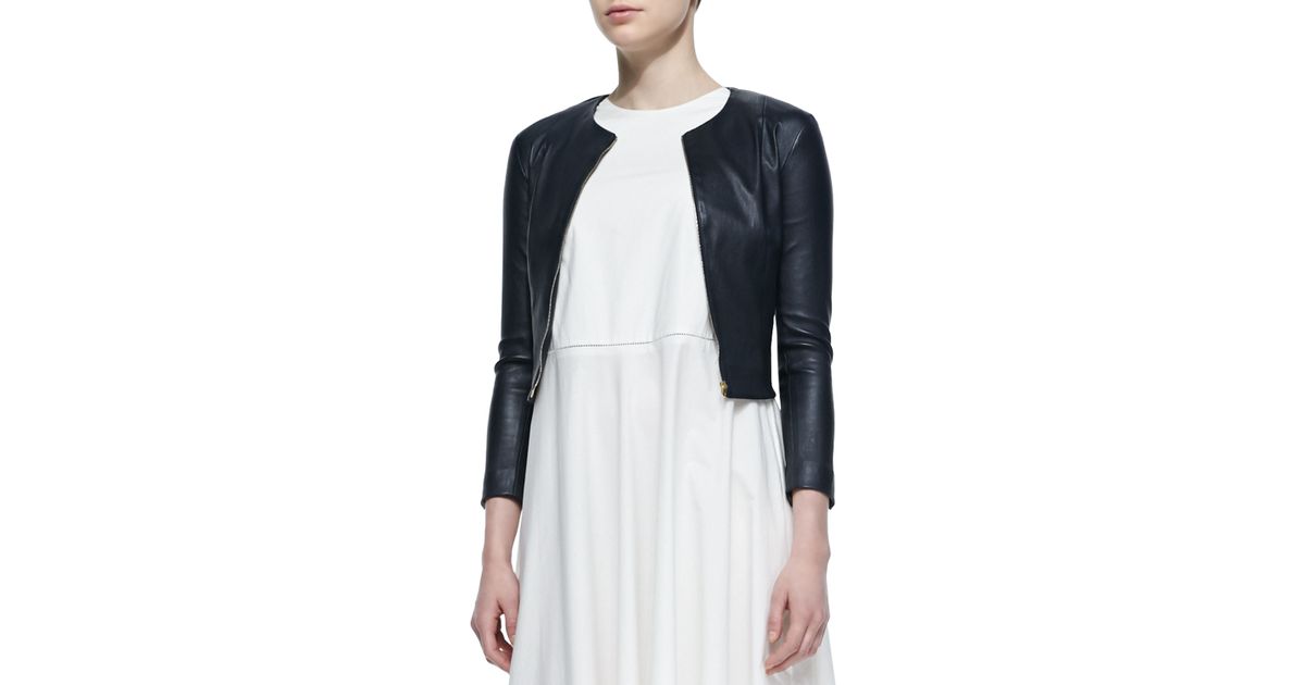 The Row Blue Stanta Leather Cropped Zip Jacket