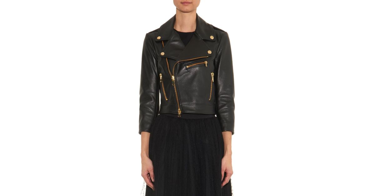 Red Valentino Black Cropped Leather Biker Jacket