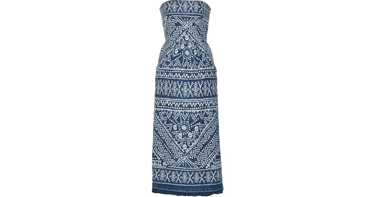 Bleached Denim Strapless Dress