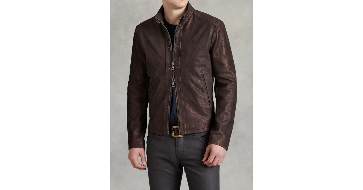 John Varvatos Leather Jacket With Rivet Detail in Copper (Brown) for