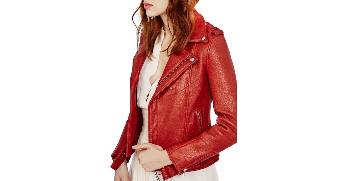 maje red leather jacket