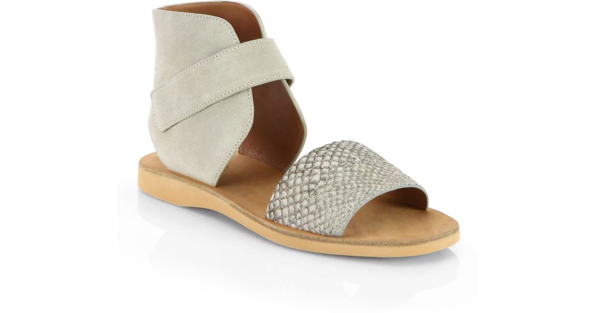 Vince Sage Snakeskin Suede Sandals - Lyst