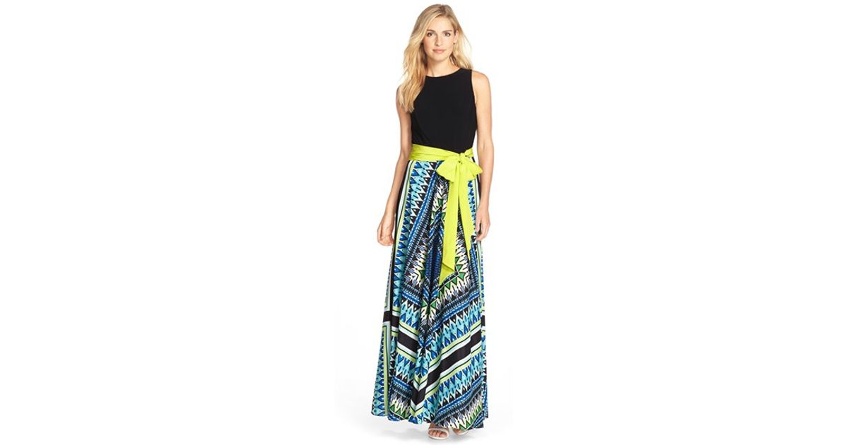 scarf print jersey & crêpe de chine maxi dress eliza j