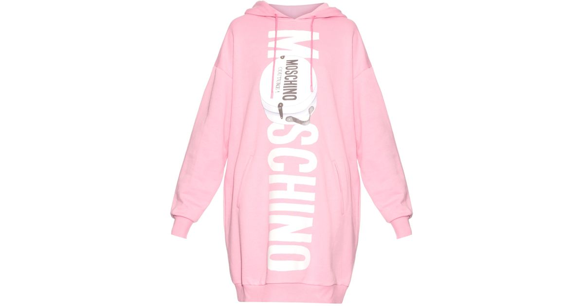 Moschino Cotton Oversized Hooded Logo Sweater Dress in Pink - Lyst