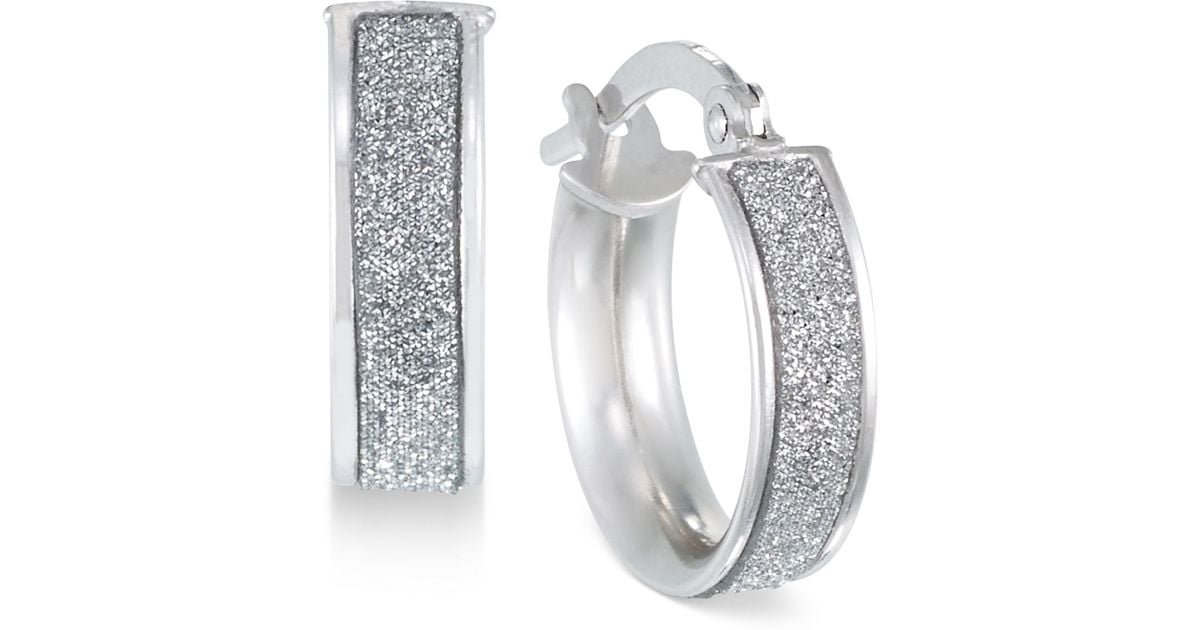 Macy&#39;s Glitter Hoop Earrings In 14k Gold in Silver (White Gold) | Lyst
