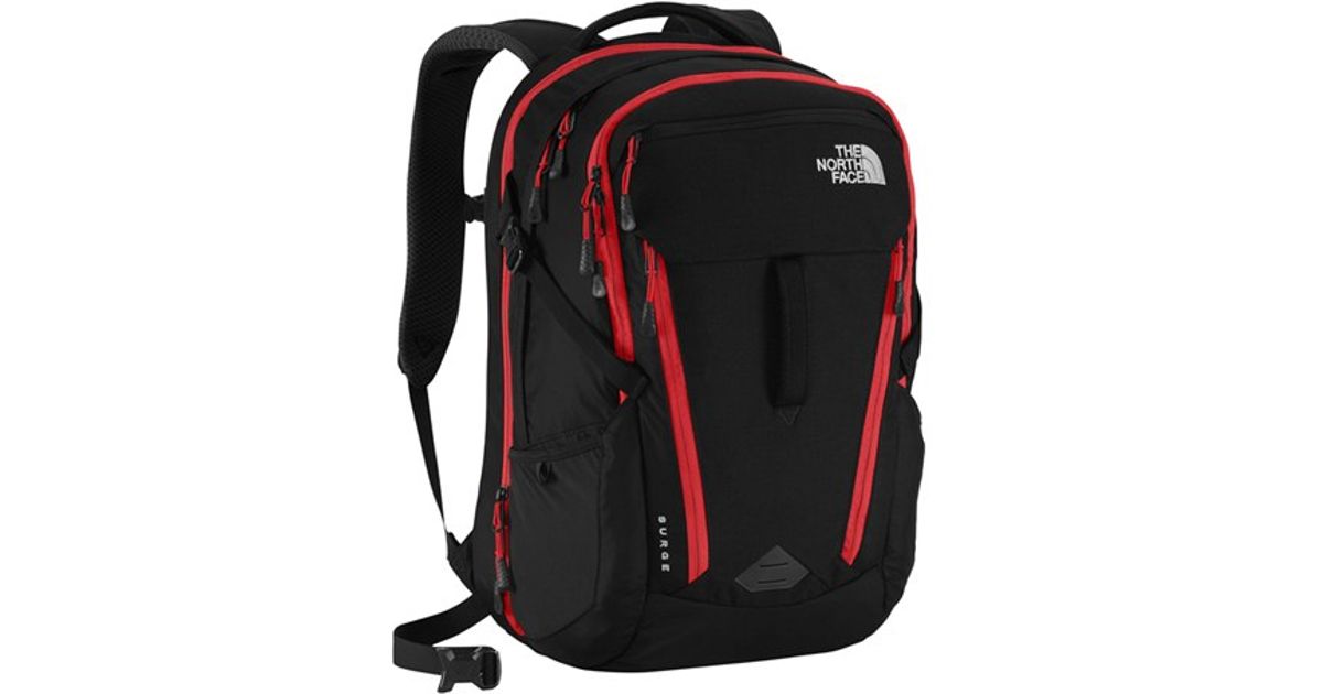 black and red north face backpack