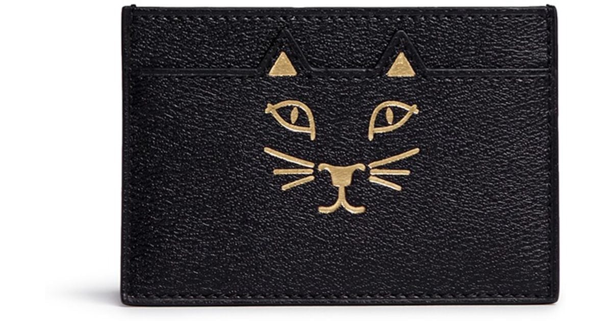 Charlotte Olympia 'feline' Cat Face Leather Card Holder in Black 