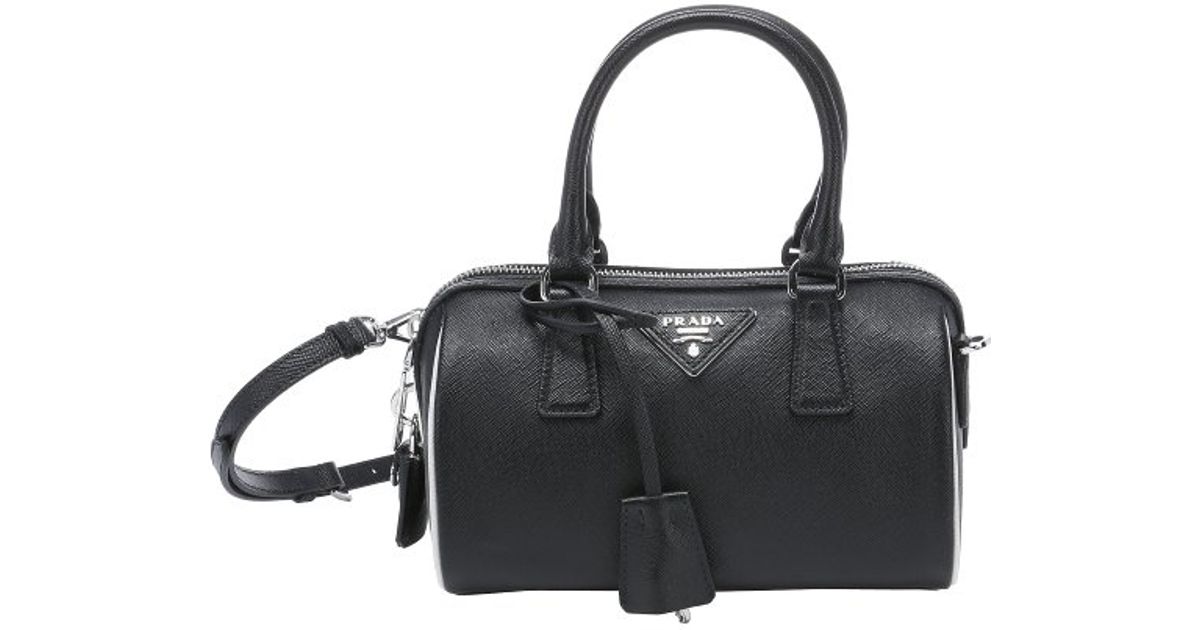 Prada Black And White Saffiano Leather Mini Convertible Bowler ...  