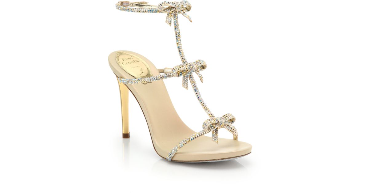 Rene Caovilla Strass Swarovski Crystal Bow Sandals in Gold (Metallic) - Lyst
