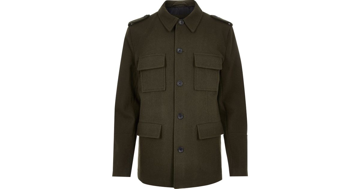 River island Green Smart Woolblend Military Jacket in Green for Men Lyst