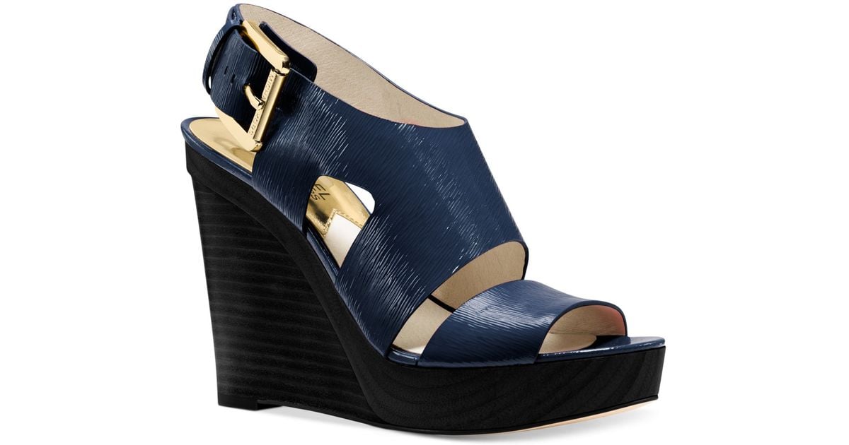 Michael Kors Michael Carla Platform Wedge Sandals in Blue | Lyst