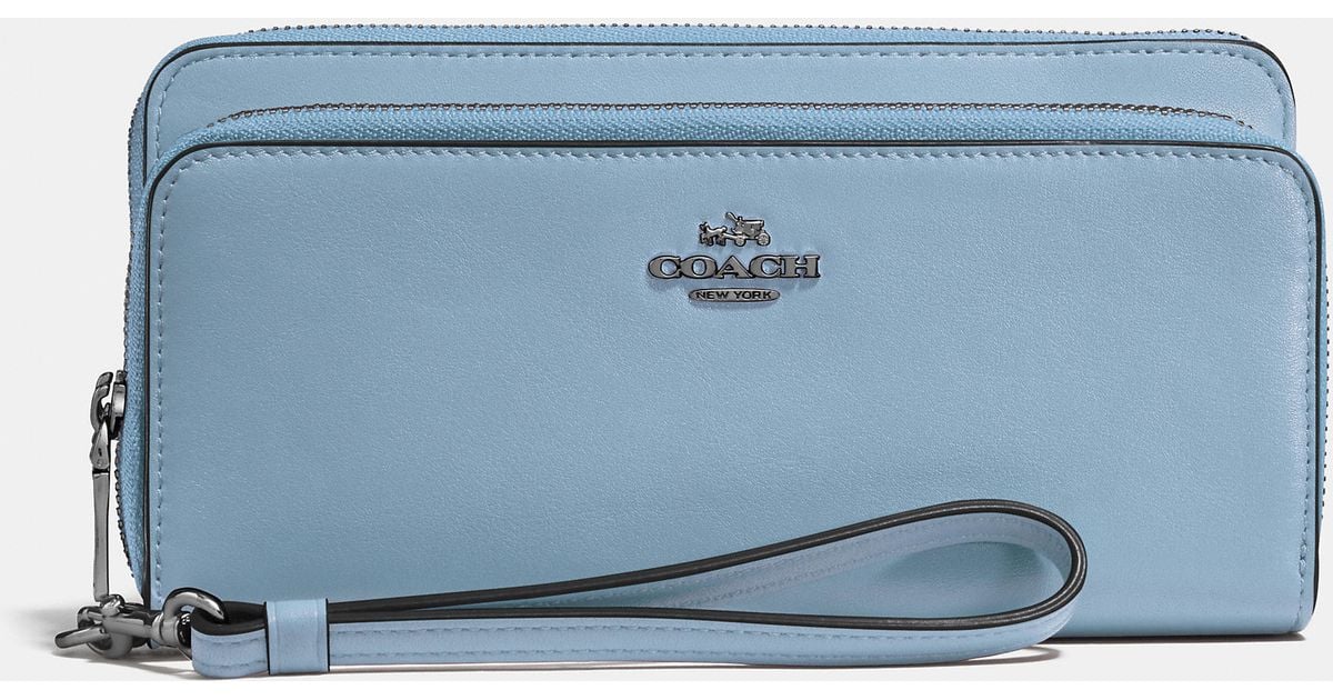 COACH Double Accordion Zip Wallet In Smooth Leather in Blue Lyst