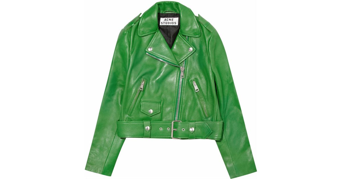 Acne Studios Green Mape Cropped Leather Biker Jacket