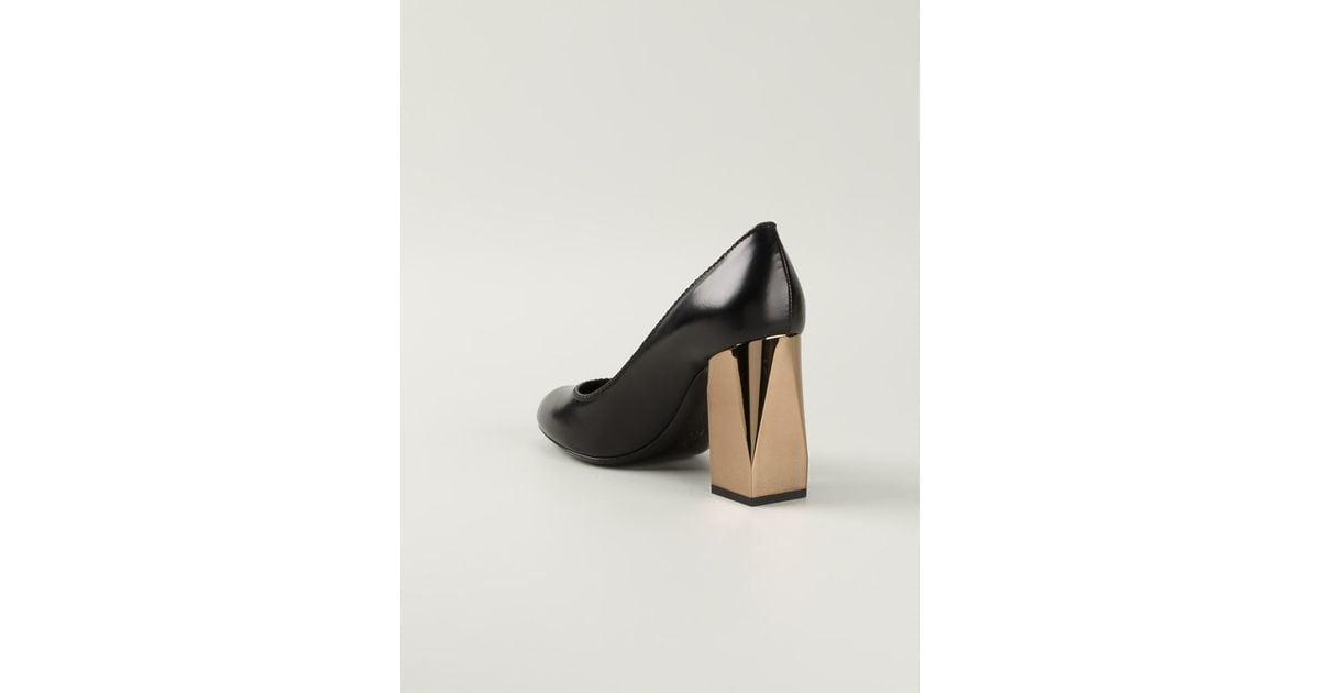 Lanvin Gold Block Heel Pumps in Black Lyst