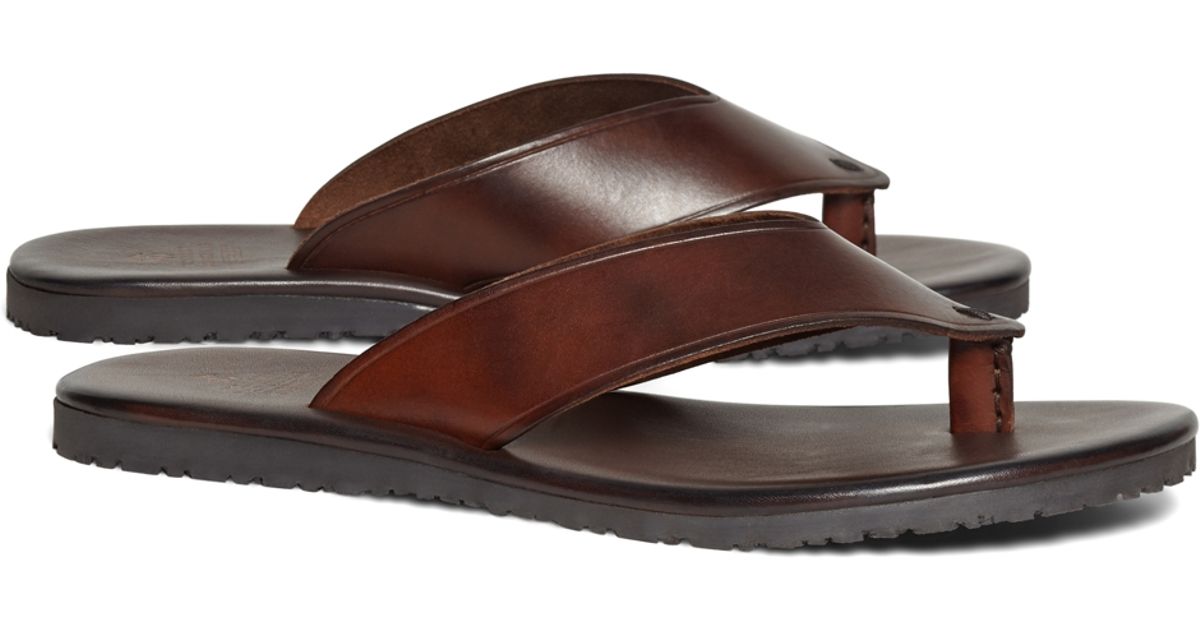 Brooks brothers Wide Strap Leather Flipflops in Brown for Men (Dark