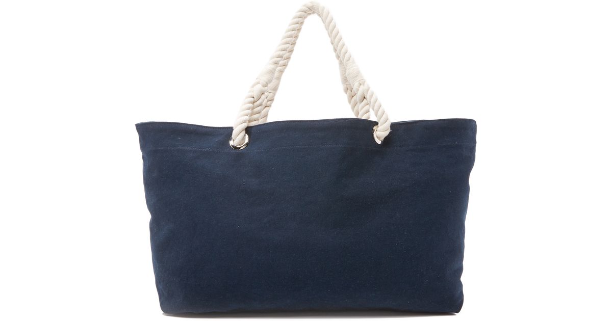 navy and white beach bag