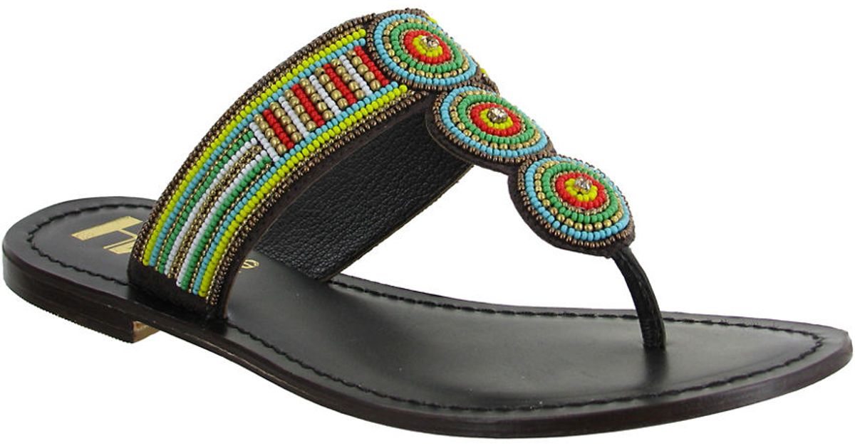 MIA Borneo Beaded Leather Thong Sandals in Brown - Lyst
