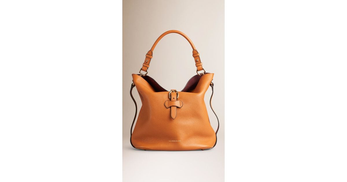 Burberry Medium Buckle Detail Leather Hobo Bag in Brown | Lyst