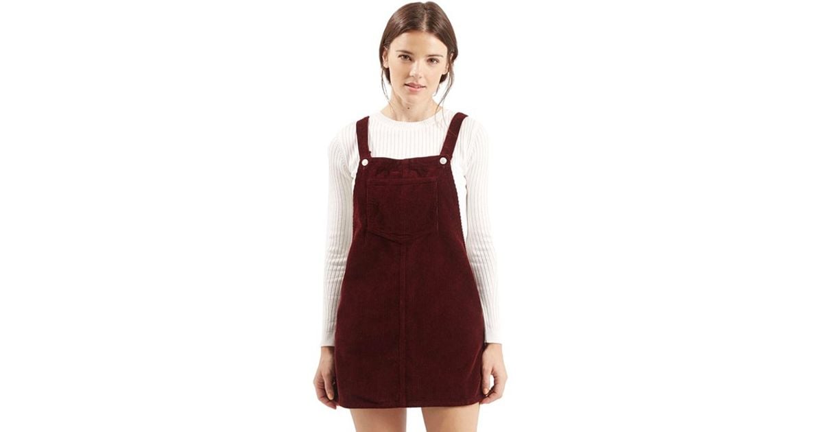 burgundy cord pinafore dress