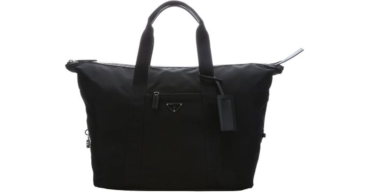 Prada Black Leather Trimmed Nylon Duffel Bag in Black | Lyst  