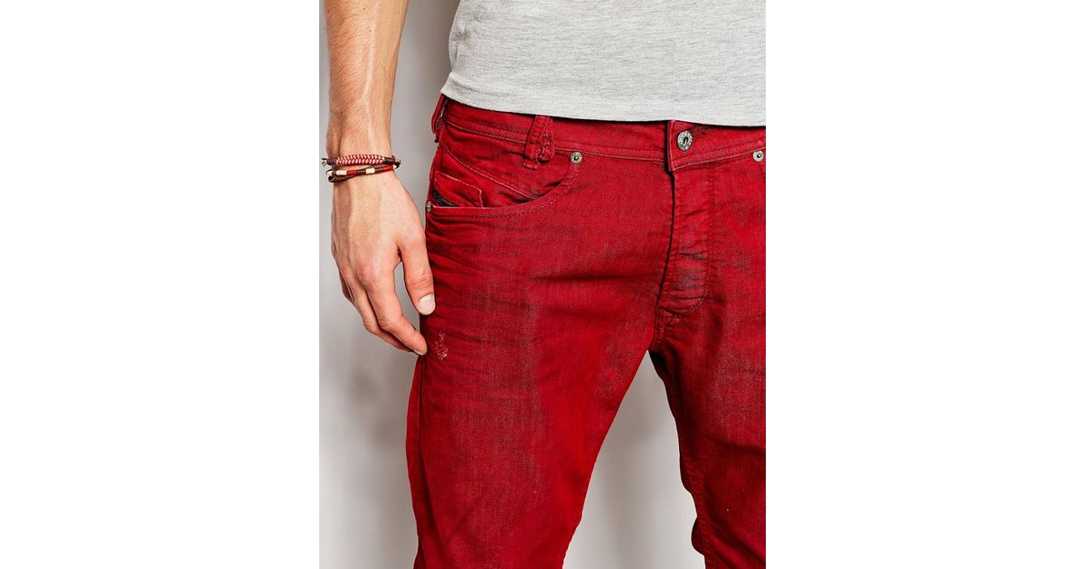 DIESEL Jeans Iakop 830h Slim Tapered Red Overdye for Men Lyst
