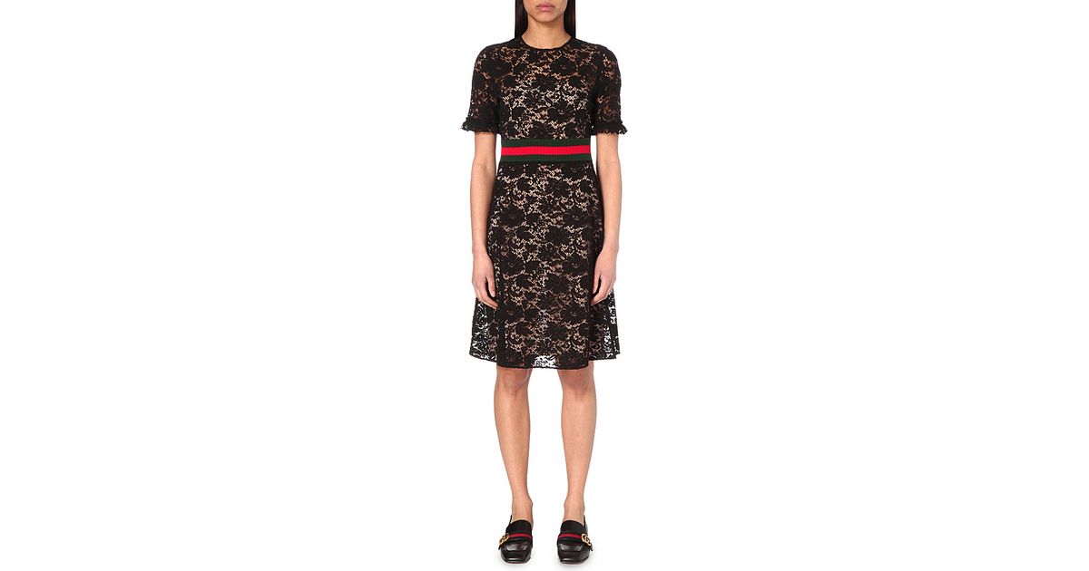 Gucci Striped Floral-lace Dress in 