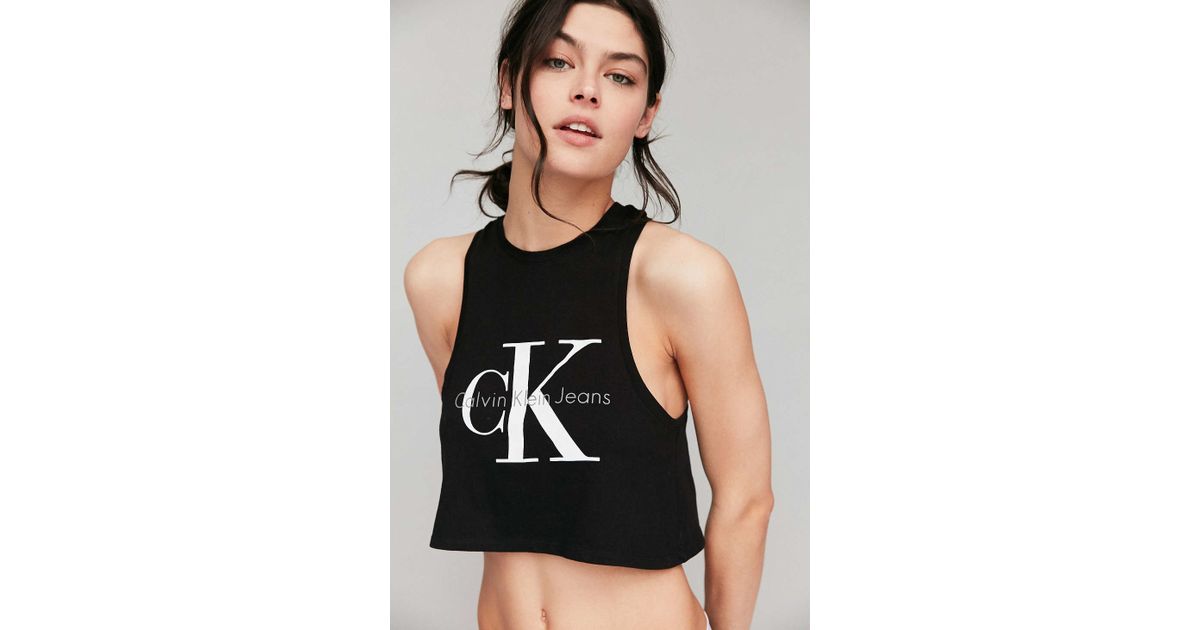 Tank Tops Calvin Klein Jeans Label Washed Rib Crop Top Washed Black