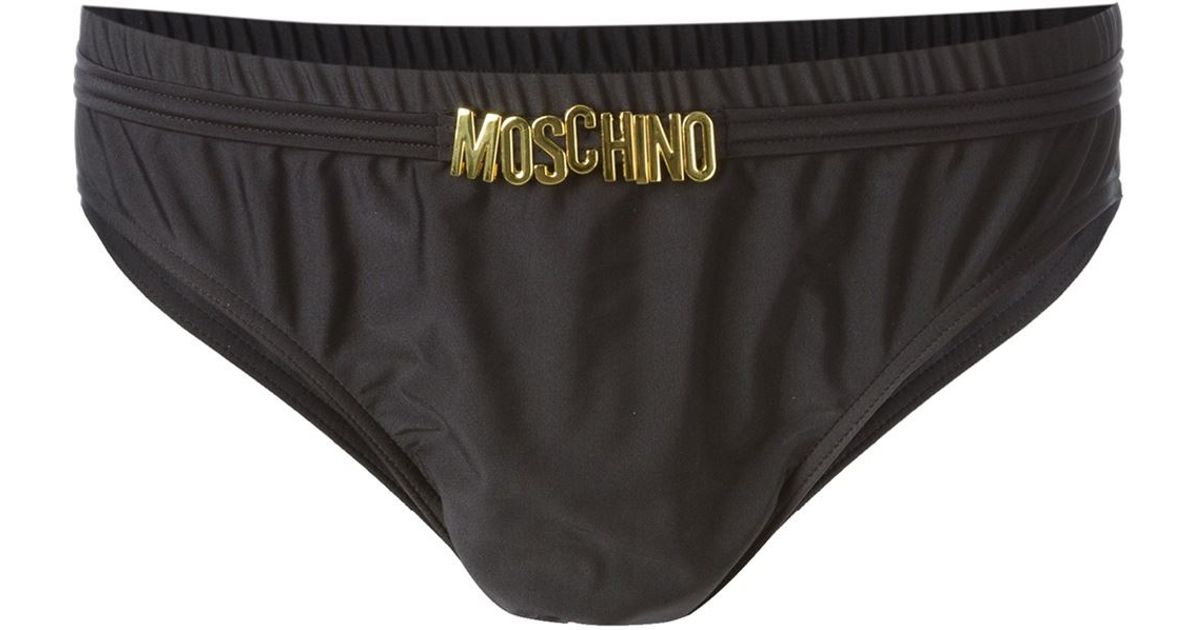 Moschino Logo Plaque Swim Briefs in 
