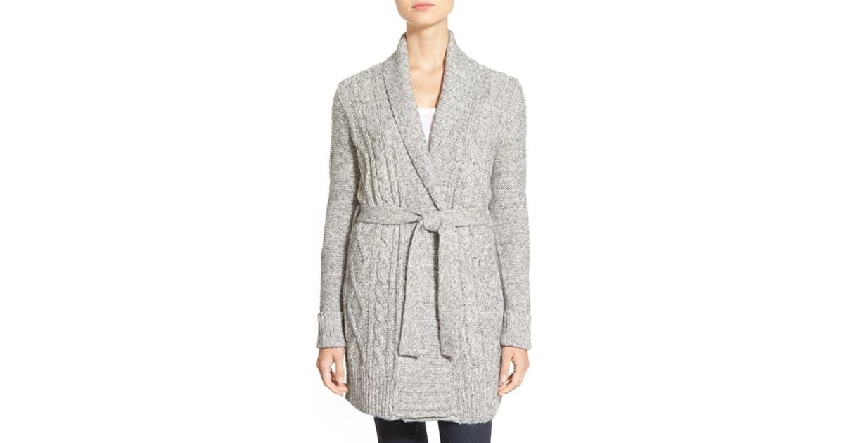 cable knit belted cardigan