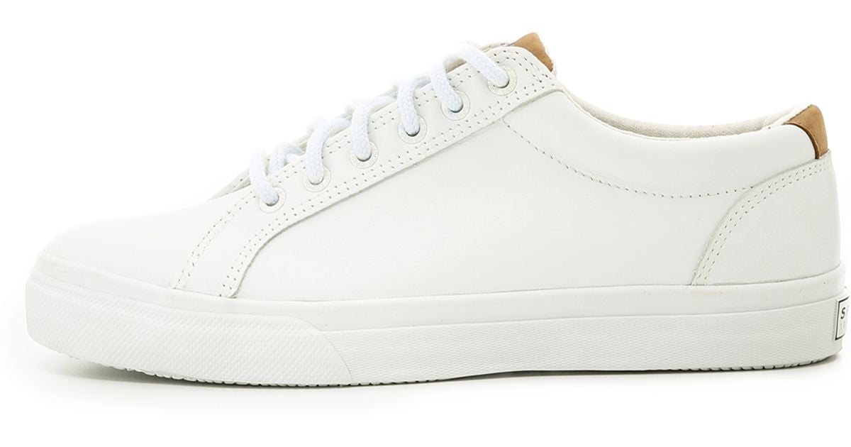 white leather sperry sneakers