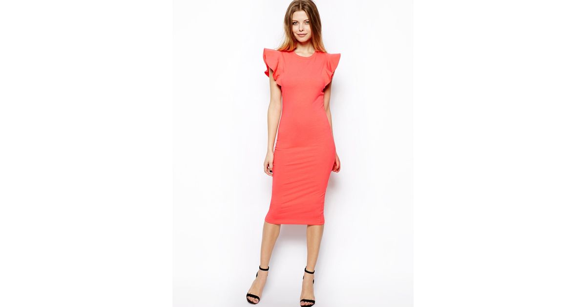 orange ruffle sleeve dress