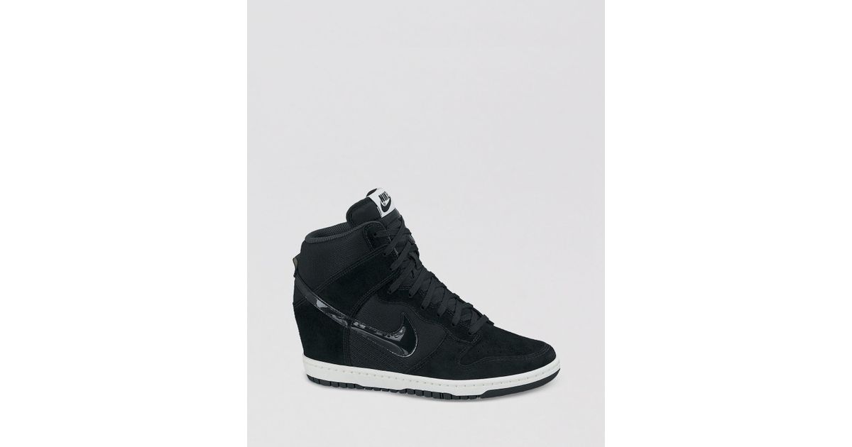 Nike Leather Lace Up High Top Wedge Sneakers Womens Dunk Sky Hi Essential  in Black - Lyst