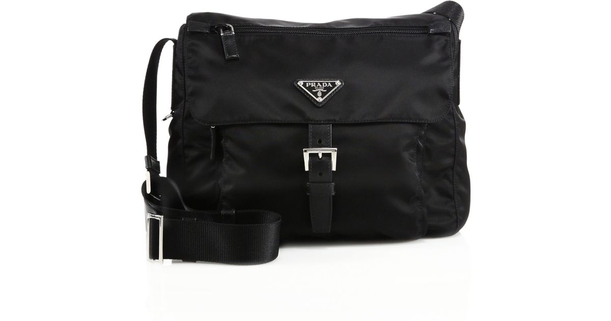 Lyst Prada Nylon Leather Crossbody Bag In Black