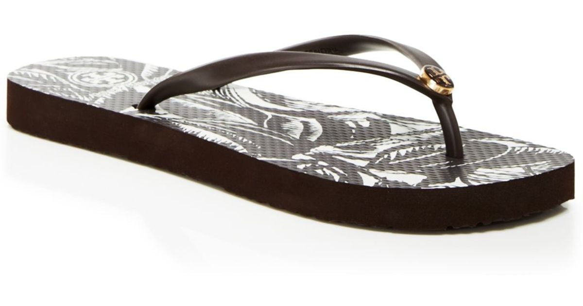 brown tory burch flip flops