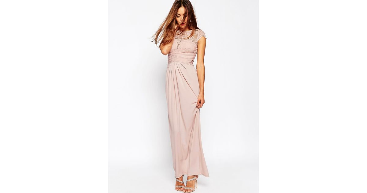  Asos  Wedding  Lace Top Pleated Maxi Dress  in Pink  Blush  