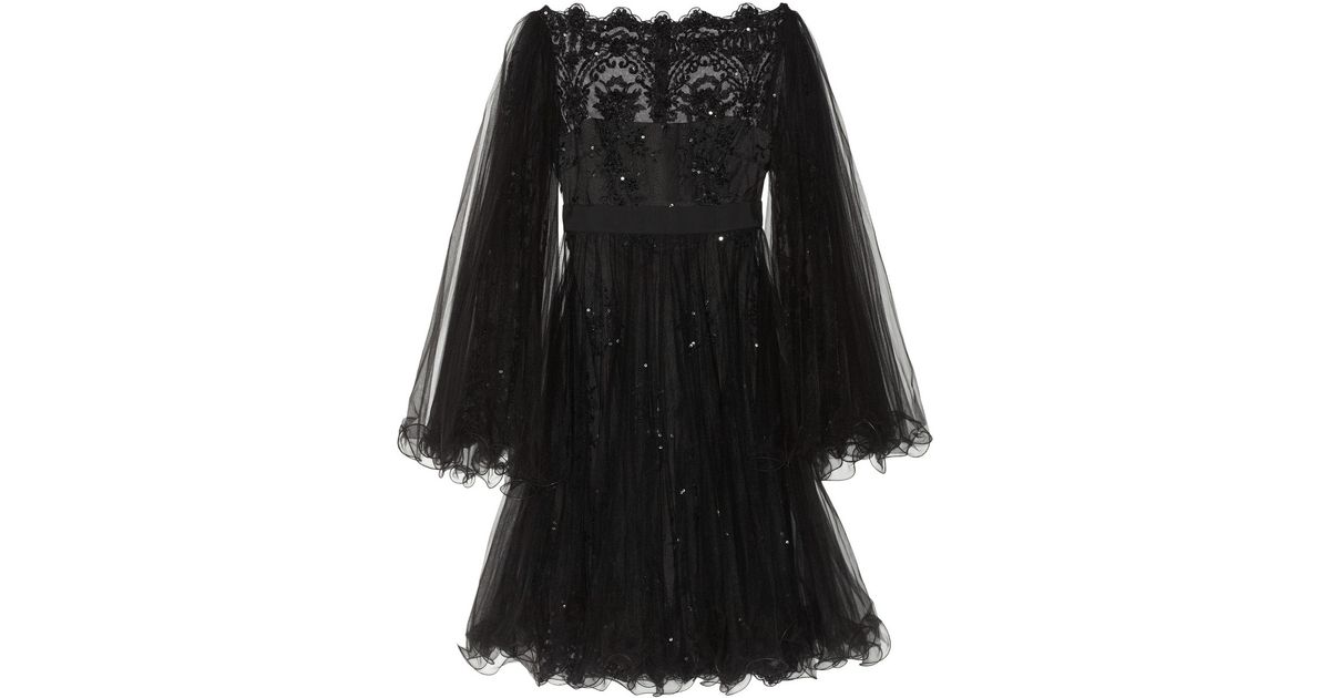 Marchesa Embellished Tulle Dress in Black - Lyst