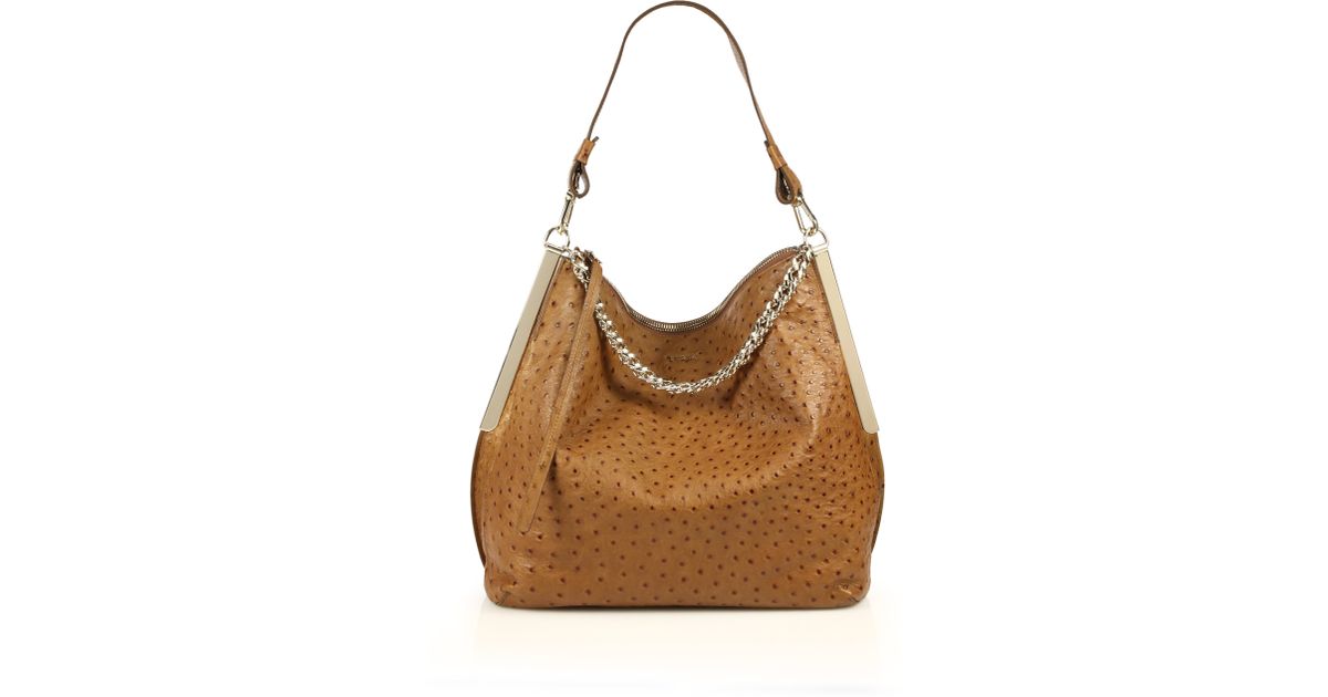 TAN OSTRICH-EMBOSSED SMALL BAG