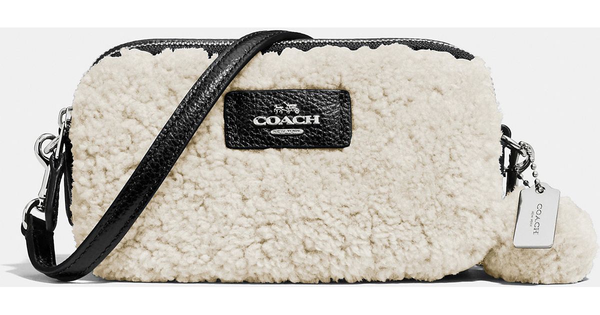 Lyst Coach Shearling And Leather Cross Body Bag In White