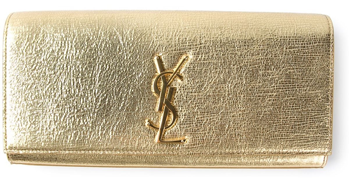 Saint Laurent Gold Leather Belle De Jour Clutch at 1stDibs