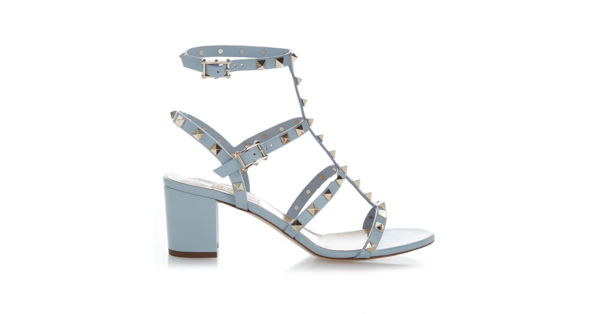 Valentino Rockstud Leather Sandals in Blue | Lyst